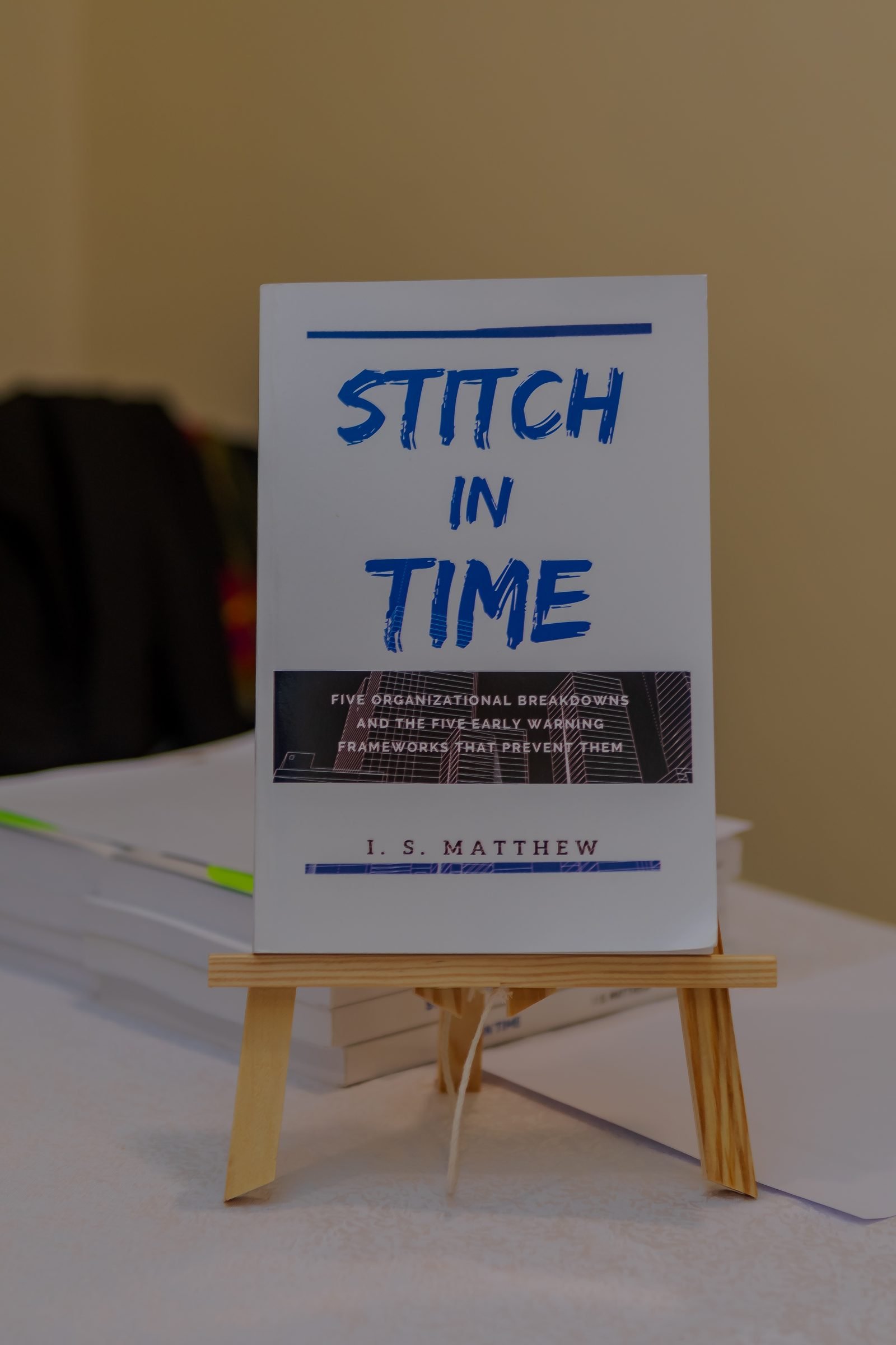 Stitch In Time on display on an easel